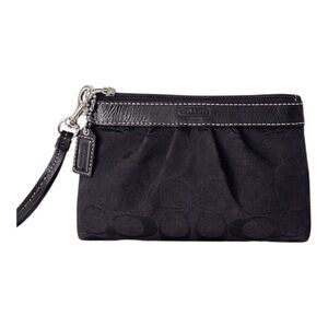 Coach - Op Art Black Jacquard Canvas Leather Wristlet w Red lining. Dustbag
